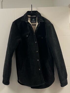Black Suede Sherpa-Lined Shirt Jacket